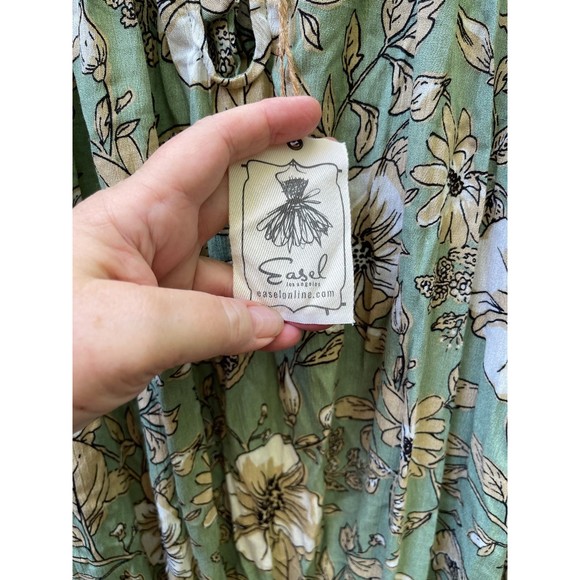 Easel green floral print Dolman off shoulder blouse size Medium - Picture 6 of 9